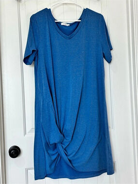 Locryz Women's Summer Twist Knot T-Shirt Dress Blue XLarge